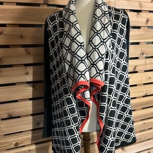 41 Hawthorn Geometric dark gray/black and cream sweater with coral  trim